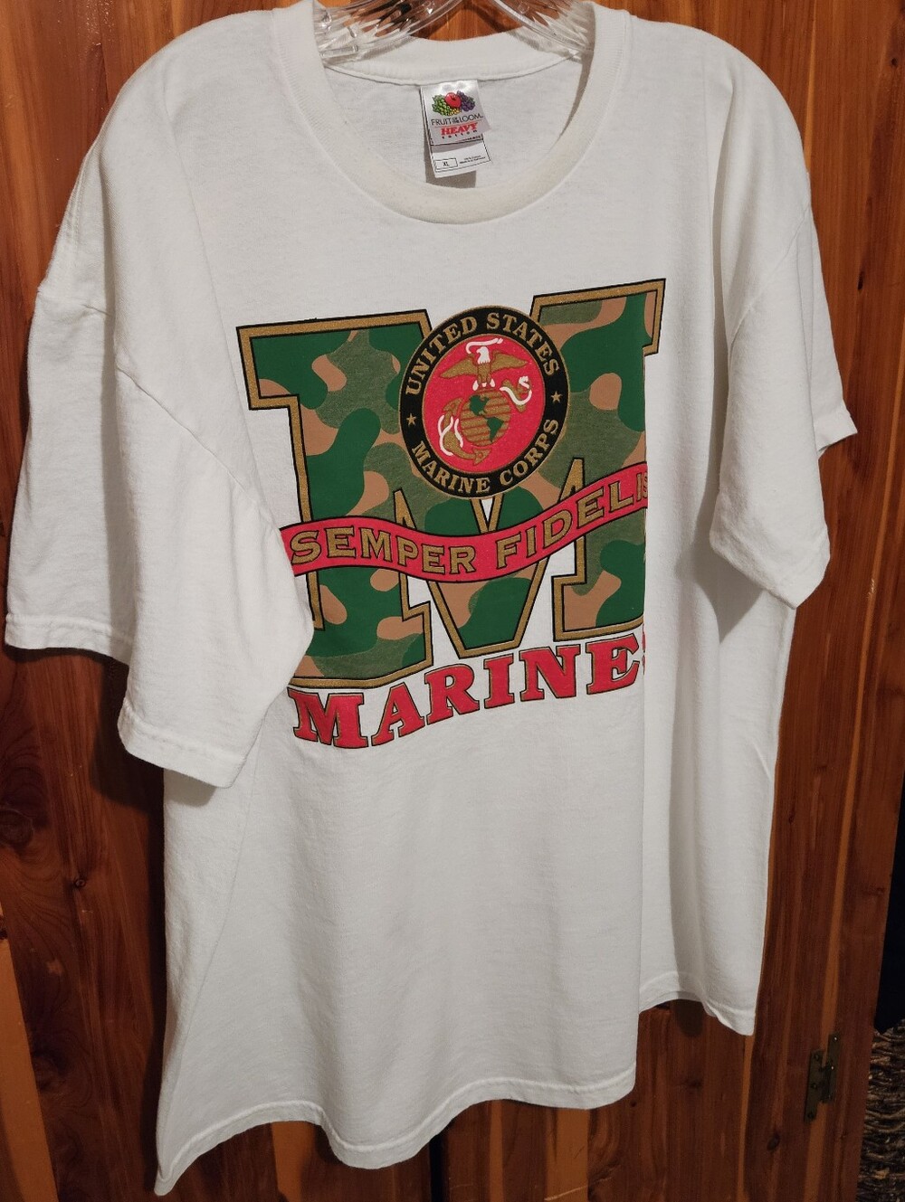 Fruit of the Loom White Men's Marine Corps Camo Graphic Tee Sz XL